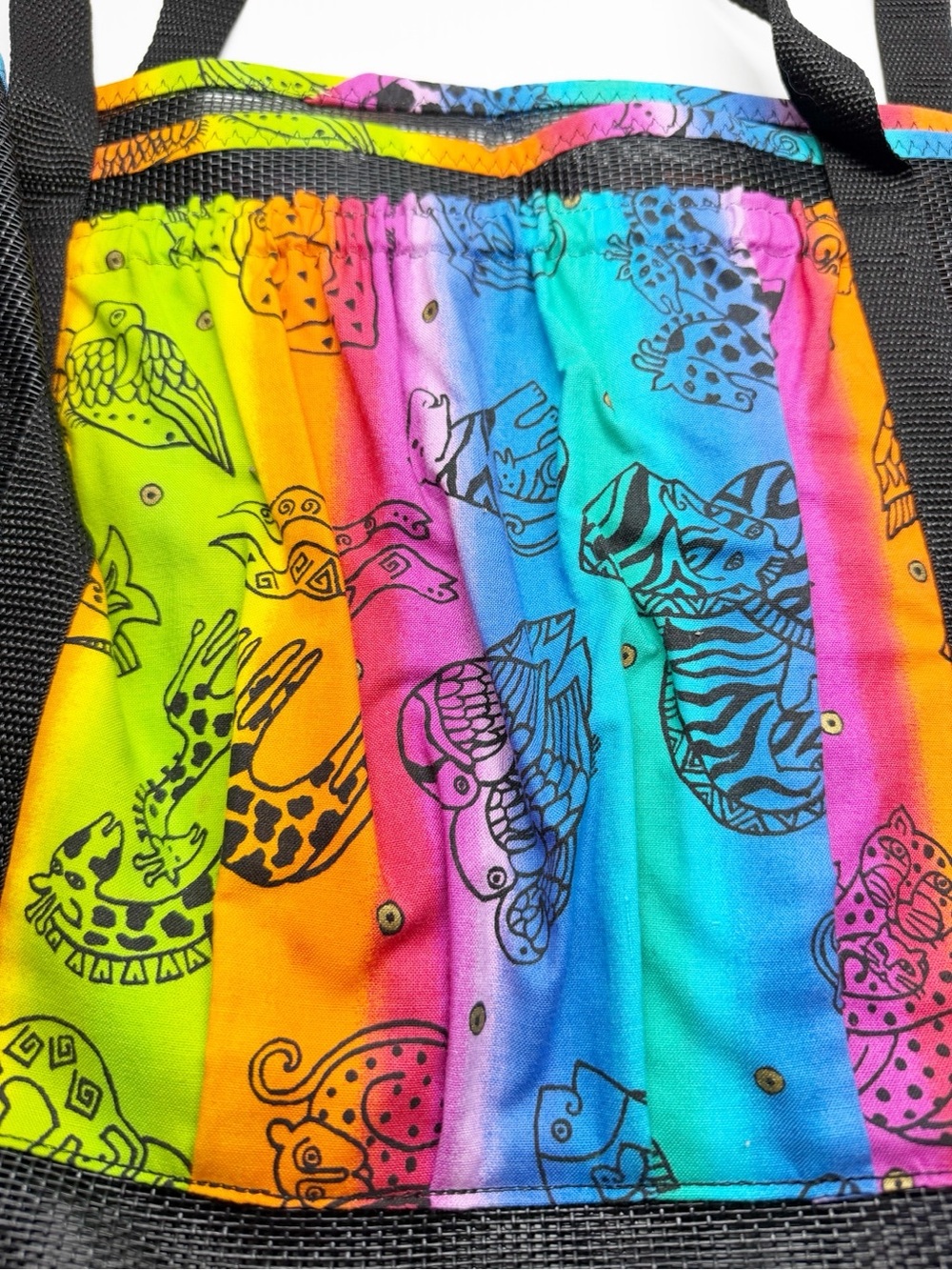 Laurel Burch Animal Print Rainbow Mesh Beach Tote Bag - Picture 4 of 7